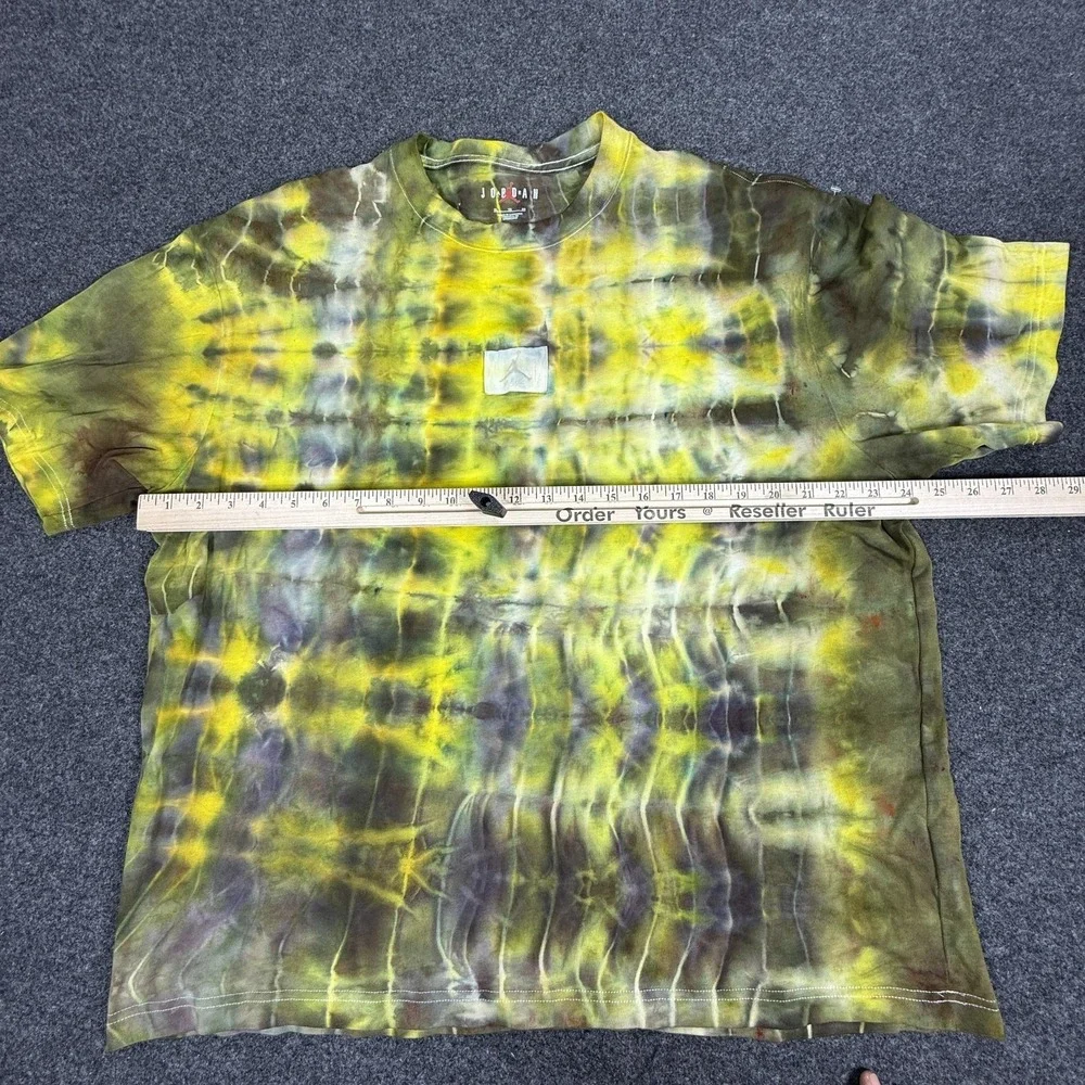 Jordan T-Shirt‎ Mens XL Yellow Olive Tie Dye Flight Jumpman Logo CUSTOM OOAK
